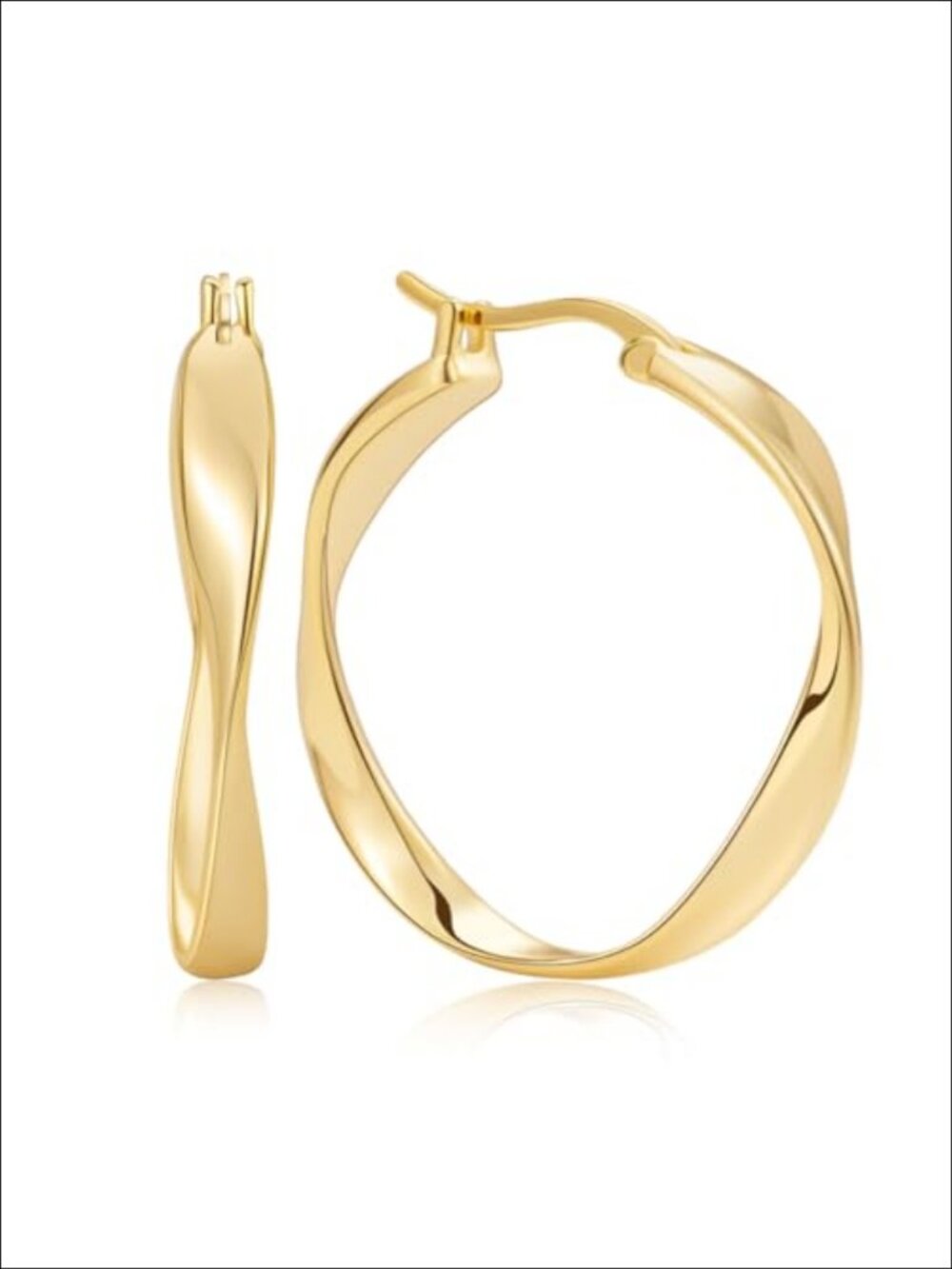 14K Gold Hoop Earrings for Women Twisted Wave Hinged Hoop 30MM
